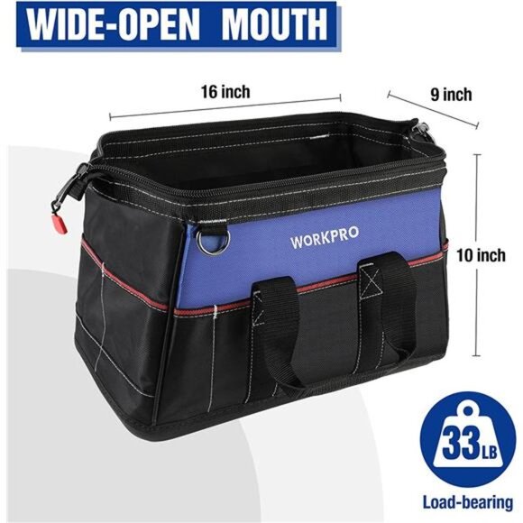 WORKPRO 16-inch Wide Mouth Tool Bag, Heavy Duty Cloth Tool Storage Bag - Picture 2 of 6